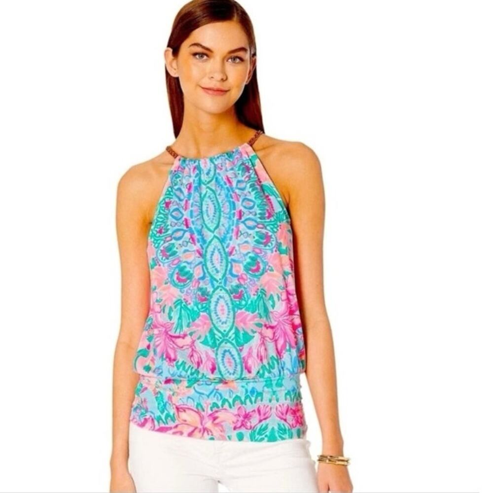 NWT Lilly Pulitzer Bowen Halter Top Hot Tamale Engineered Medium
